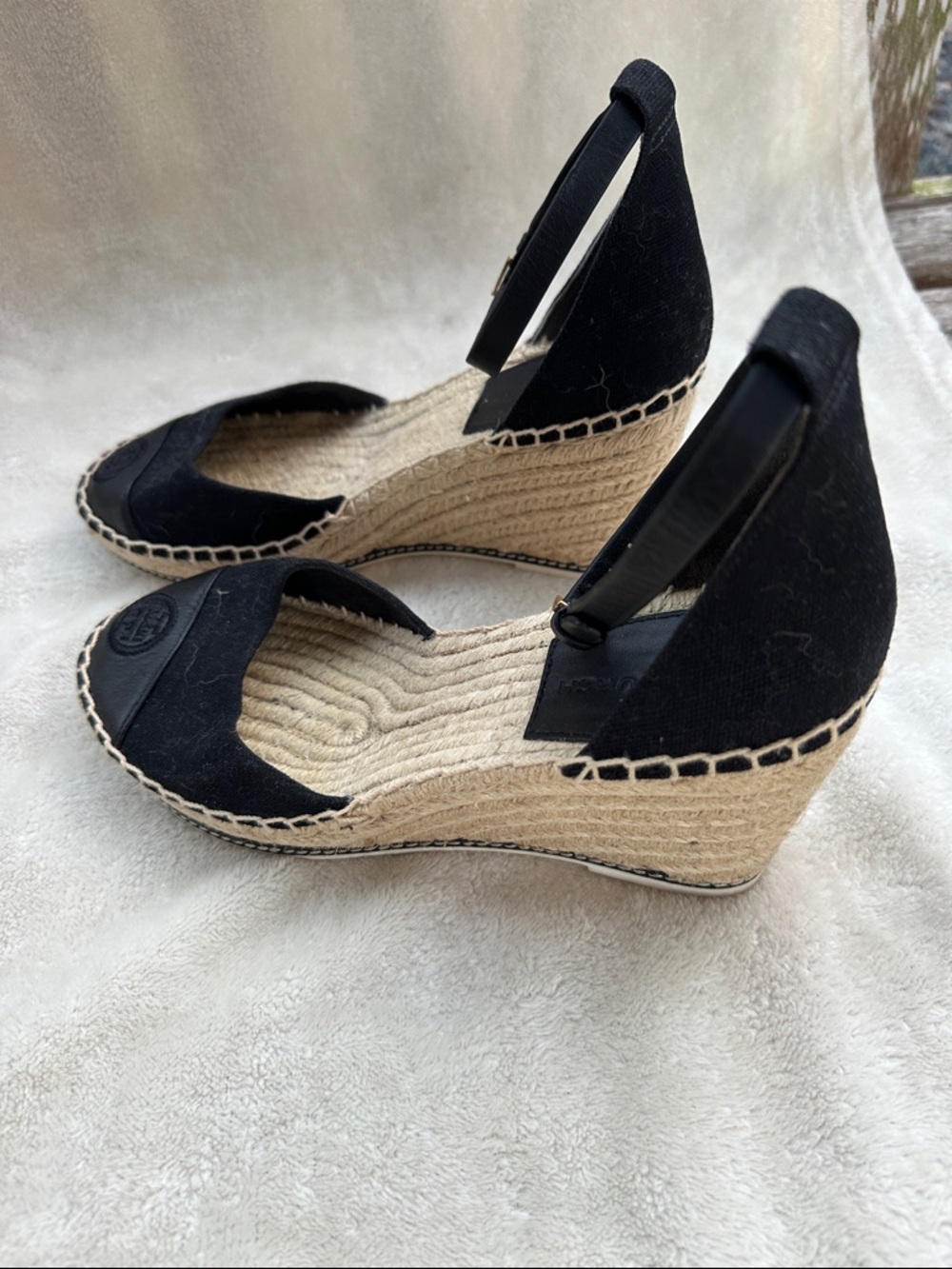 Tory Burch Black Espadrille Wedge Ankle-Strap Sandals 8 - Picture 5 of 7